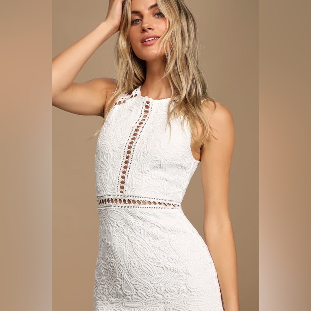 Lulus White Lace Cutout Dress